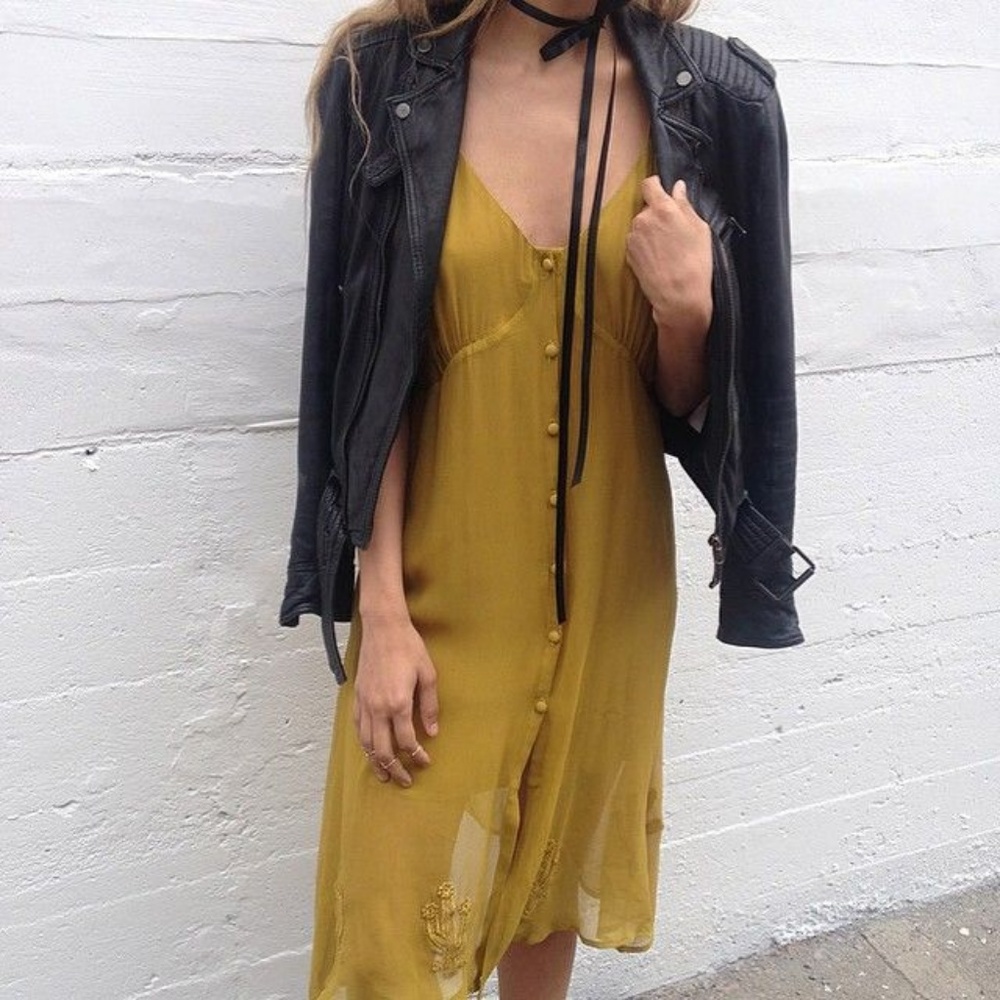 For Love & Lemons Prickly Pear Dress Mustard Gold